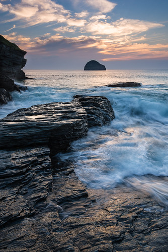 sunset sea england coast rocks long exposure cornwall unitedkingdom tintagel