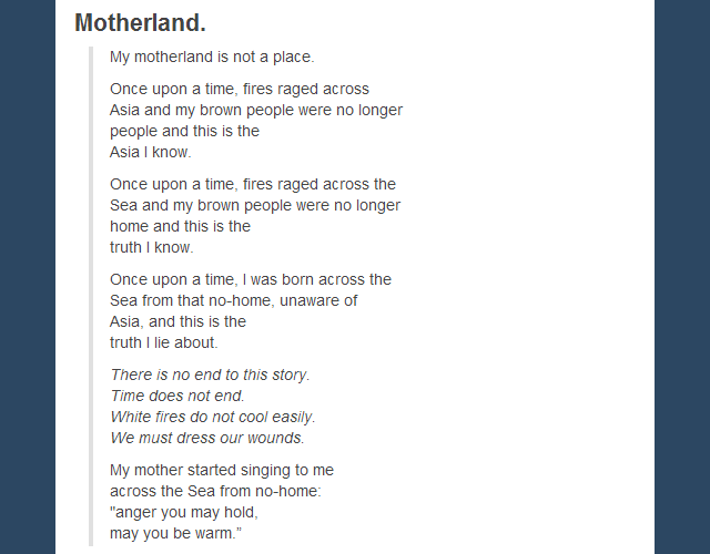 Motherland, a poem by Divya Persaud