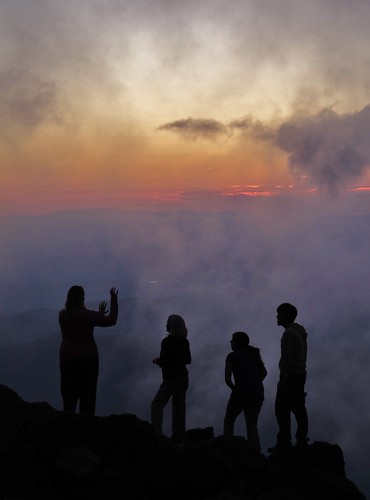 new friends sunset summer silhouette fog four washington mt view watching peak coworkers august nh hampshire mount observatory western summit opening aug outline viewing 2014