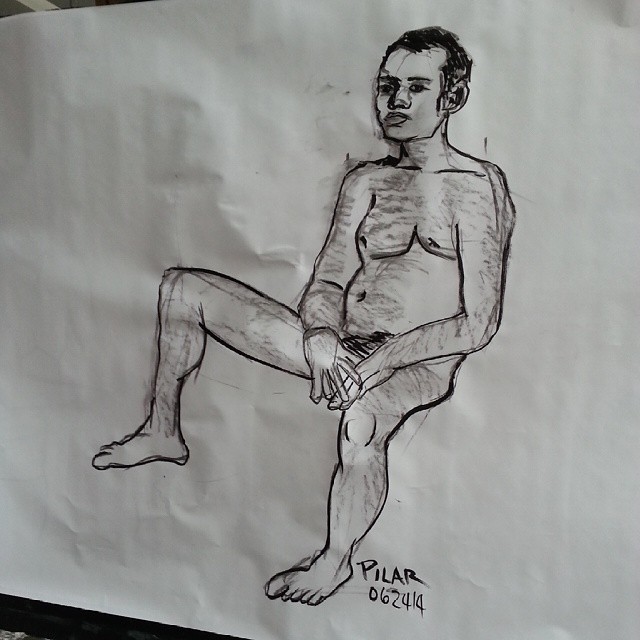 Seated Male Nude  Charcoal on paper 36x48 inches ( approximate ) June 26, 2014  #drawing #onthespot #20minutepose #live #male #nude #nyc #artstudentsleagueofnewyork