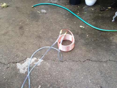 Copper-coiled wort chiller for cooling the wort after boil