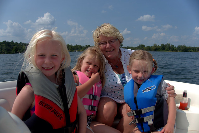 Grandma on the boat with grandkids