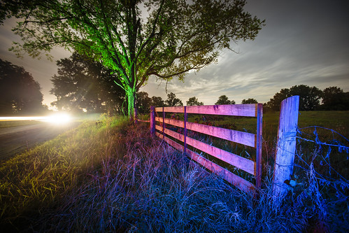 Missouri Notley "Notley Hawkins" 10thavenue http://www.notleyhawkins.com/ "Missouri Photography" "Notley Hawkins Photography" "Rural Photography" Light "Light Painting" "green light" green 2014 August night nocturne Midwest "Rural USA" evening "Columbia Missouri" blue "blue light" red "red light" "RGB Light Painting" "Boone County MO" "Boone County" road "gravel road" gate fence "Coats Lane"