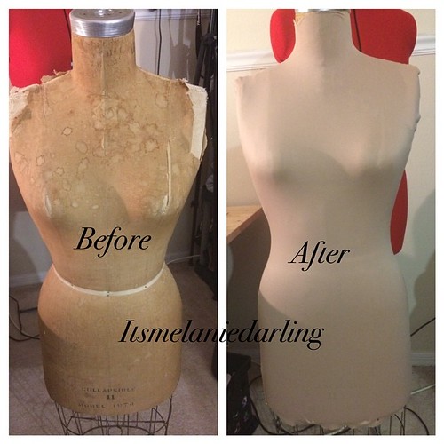My $3 yard sale dress form make over!  She was hideous now she's lovely!  #itsmelaniedarling #seamstress #sewinglife #diy #makeover #dressform #sewing #fashion #isew
