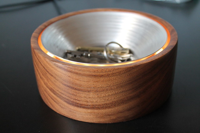 Walnut and aluminum bowl