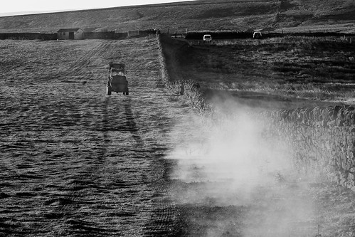 uk morning england sun white tractor black west field sunrise work landscape pepper yorkshire salt hard pots