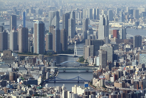 city bridge sky urban tree japan buildings river landscape tokyo canal asia view bridges tall