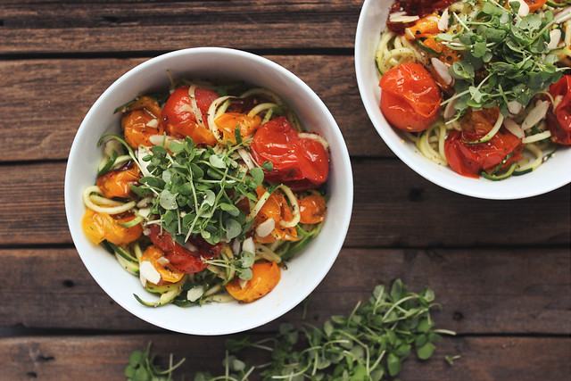 Zucchini Noodles with Roasted Heirloom Tomatoes