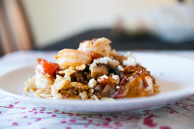 shrimp and orzo bake with feta