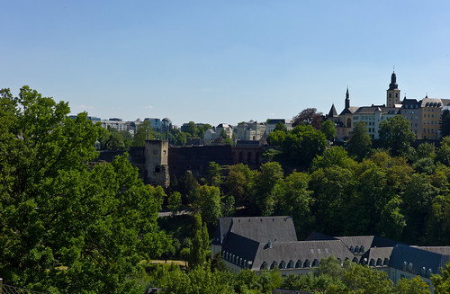 leica city blue trees light sky panorama green leaves view spires towers rangefinder roofs luxembourg clausen summicron50mm leicam9
