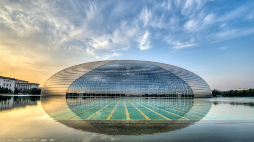 china urban reflection water sunrise beijing hdr ncpa nationalcenterfortheperformingarts 3fhdr
