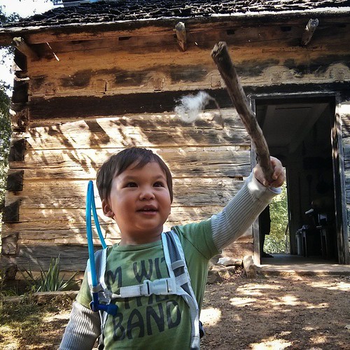 He was so excited to discover a piece of wool hanging off of this stick. "Look at this, Mama! What is that?" #ohluka