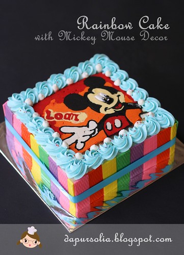 Rainbow Cake with Colorful Chocolate and Mickey Decoration