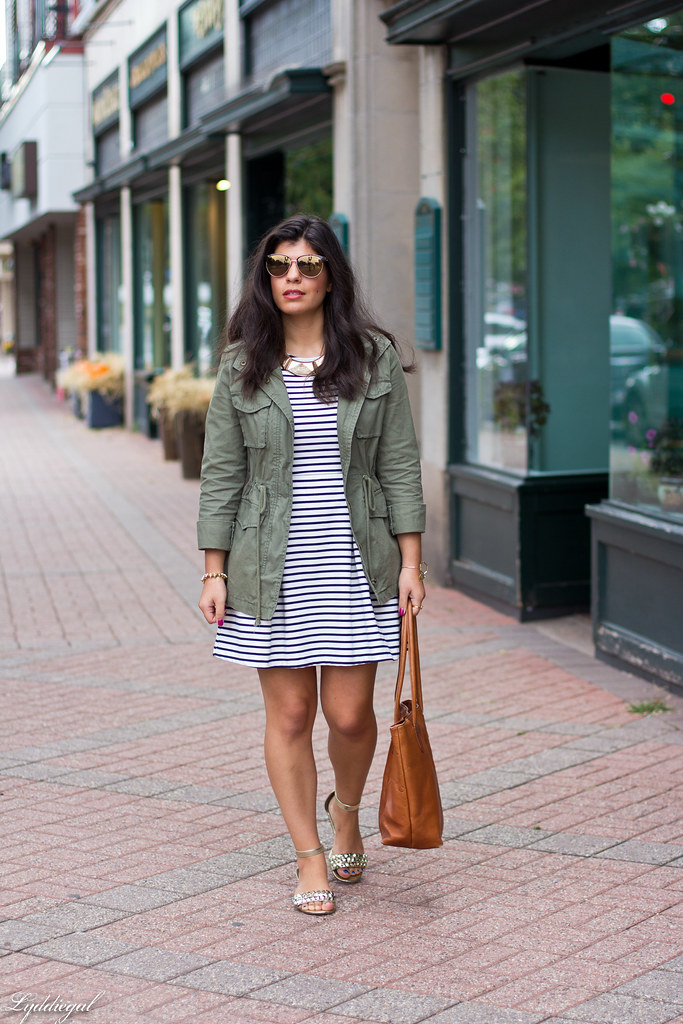 striped dress, utility jacket, brown leather tote-1.jpg