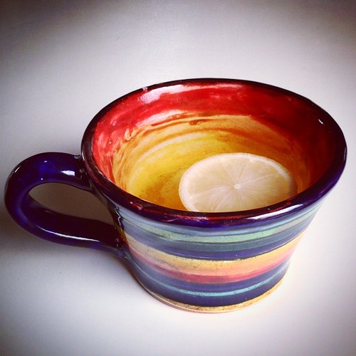 Morning ritual: hot lemon and water. And a groovy mug to put it in.