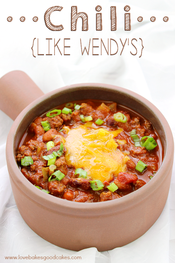 Chili - Like Wendy's in a bowl with cheese and green onions.