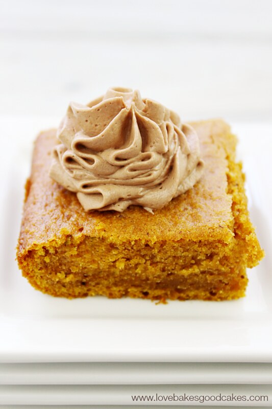 Pumpkin Bar with Nutella Buttercream Frosting close up.