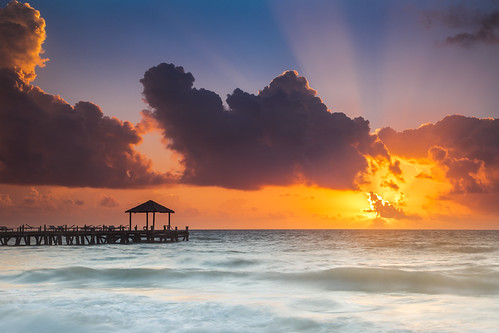 wood longexposure sea sky orange sun seascape clouds sunrise reflections landscape dawn pier waves caribbean sunrays canonef24105mmf4lisusm canoneos6d relaxtimeiii