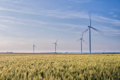 blue sky france field barley landscape long exposure day wind clear generator turbine paysdelaloire saintrémy