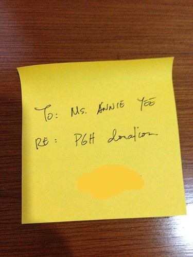 yellow note from donor, pgh donation