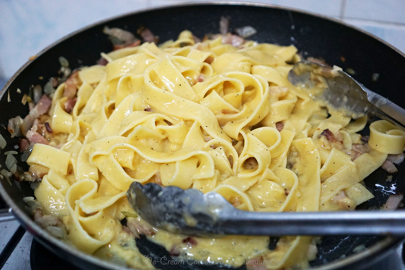 No-Cream Carbonara - add pasta
