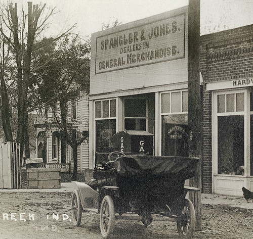 houses horses usa signs history cars buildings hardware general churches indiana streetscene transportation porch drugs shops storefronts grocery buggy residential buggies automobiles businesses wagons deercreek carrollcounty realphoto hoosierrecollections