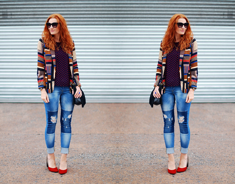 Autumnal style pattern mixing with patchwork denim