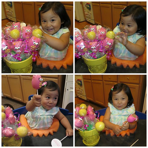 Dani enjoying her cake pop bouquet