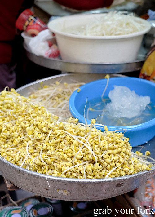 Soy bean sprouts at the Graham Street market, Central district, Hong Kong