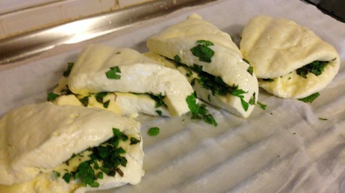 folded wedges of minted salted haloumi