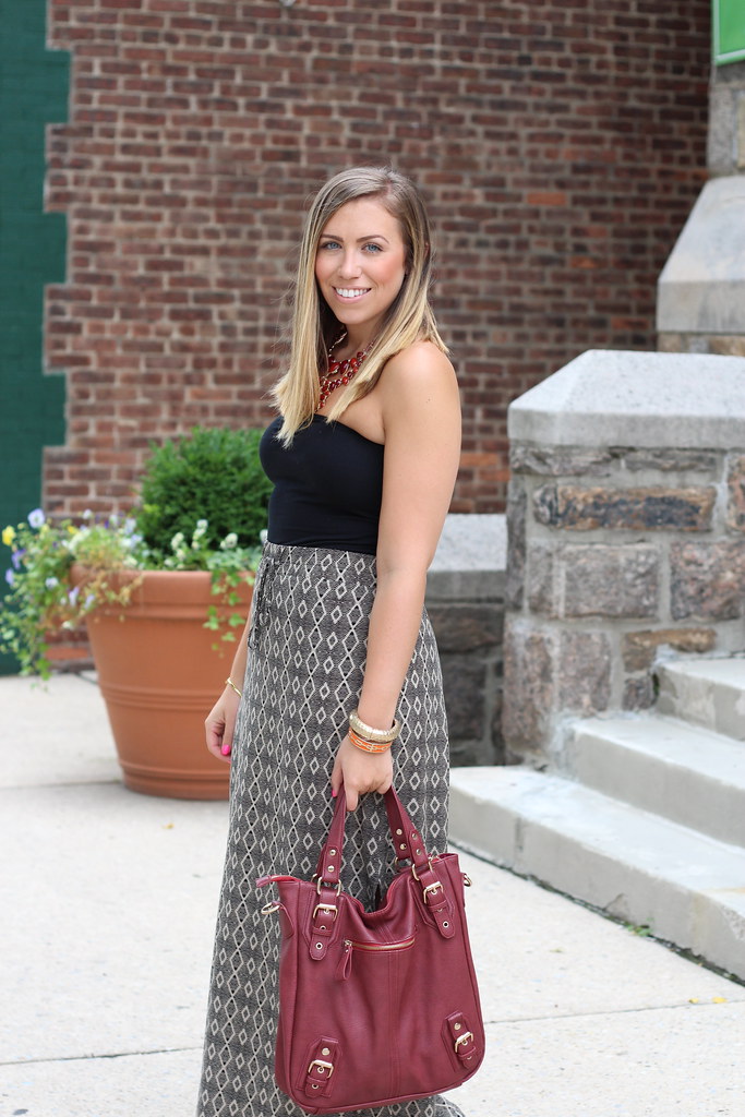 Printed Maxi Skirt | Burgundy Accessories | Outfit | #LivingAfterMidnite