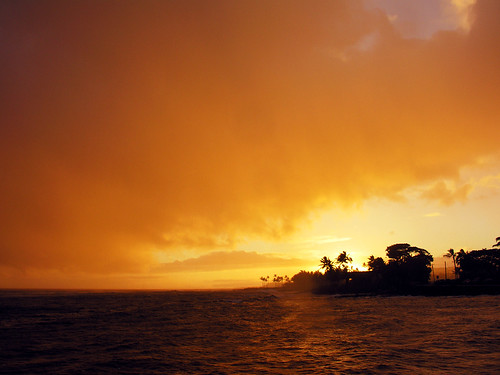 ocean sunset orange yellow hawaii restaurant pacific pacificocean kauai beachhouse koloa