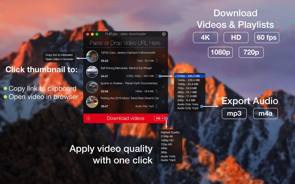 PullTube 0.11.5 A beautiful Youtube + Vimeo video downloader for your Mac