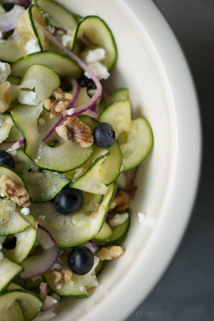Zucchini Ribbon Salad with walnuts and blueberries www.pineappleandcoconut.com