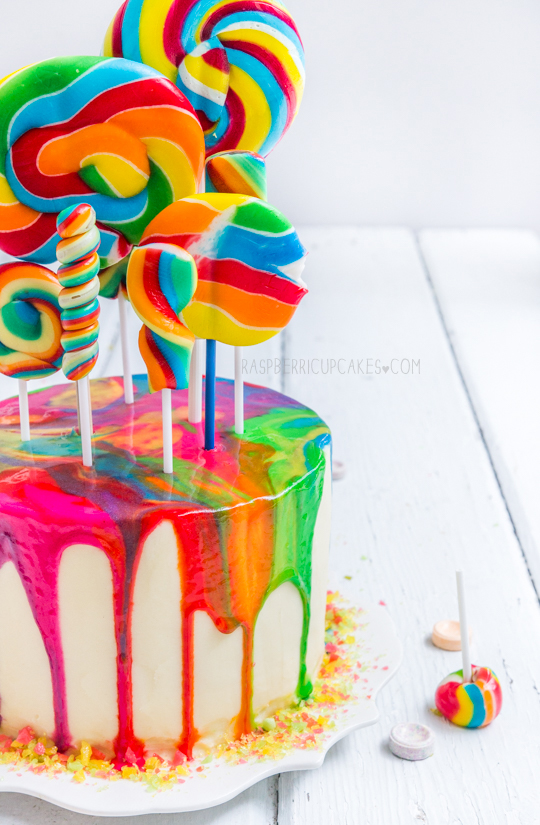 Psychedelic Rainbow Swirl Lollipop Cake