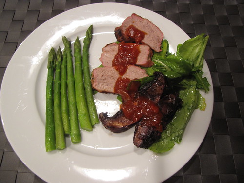 Pork & Portabellas with Red Pepper Coulis