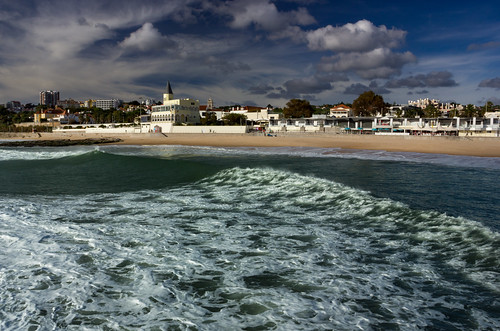 beach portugal clouds landscape pier surf waves lisbon estoril polariser
