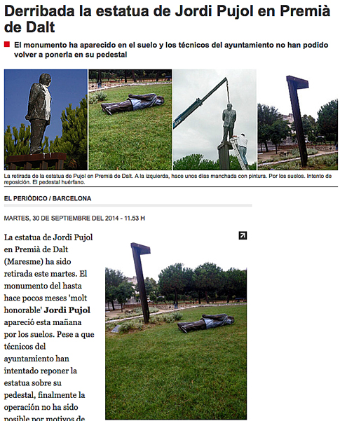14i30 Derribada la estatua de Jordi Pujol en Premiá