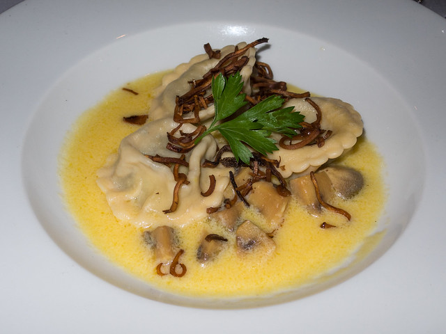 Mushroom ravioli with white truffle oil