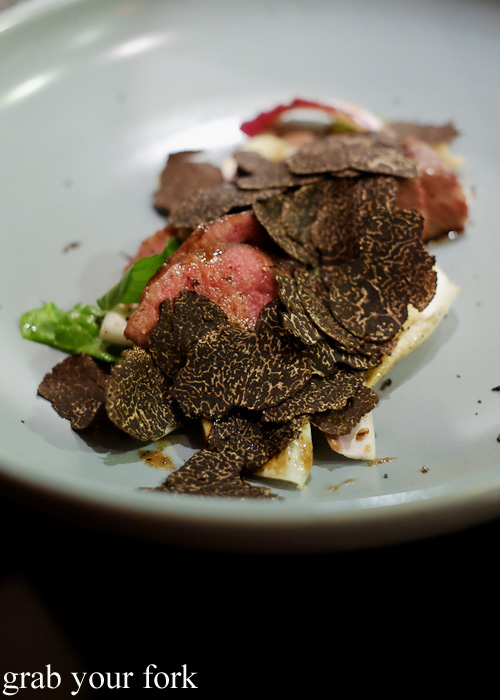 Wagyu oyster blade steak with black truffles at Sokyo at The Star, Pyrmont