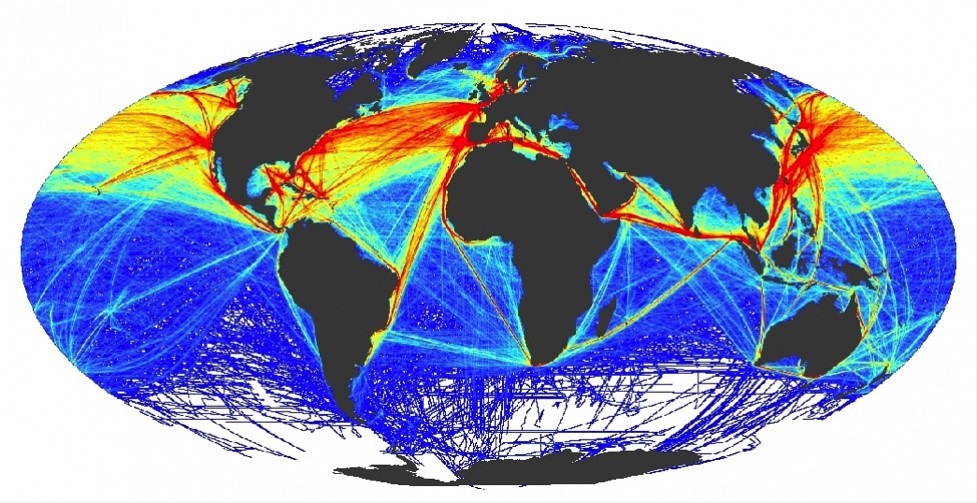 全球海運航線分布。圖片來源：Ocean Health Index