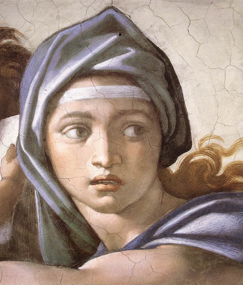 Delphic Sibyl, a Detail from the 1509 Fresco, Cappella Sistina, Vatican, Rome, Italy, by Michelangelo Buonarroti
