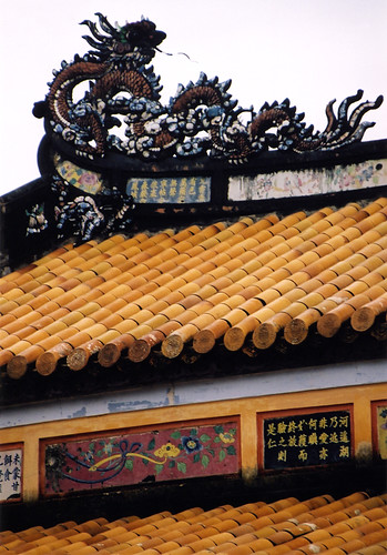 Yellow roof tiles on the Royal Palace in Hue, Vietnam