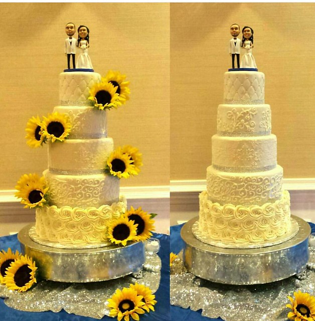Elegant Wedding Cake with and without Sunflowers by Angela Wojtaszczyk of The Mad Batter Bakery