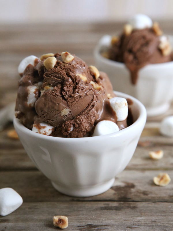 Dark Chocolate Rocky Road Ice Cream with Hazelnuts from completelydelicious.com