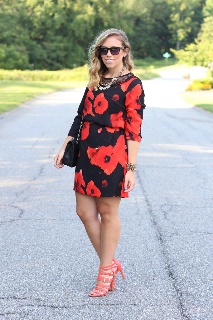 Dark Blooms Dress | Red Strappy Sandals | Outfit | #LivingAfterMidnite