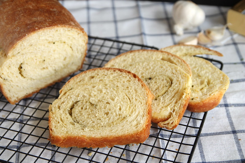Swirl bread with butter, garlic, and herbs