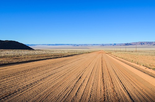 On the gravel roads of the Namib desert
