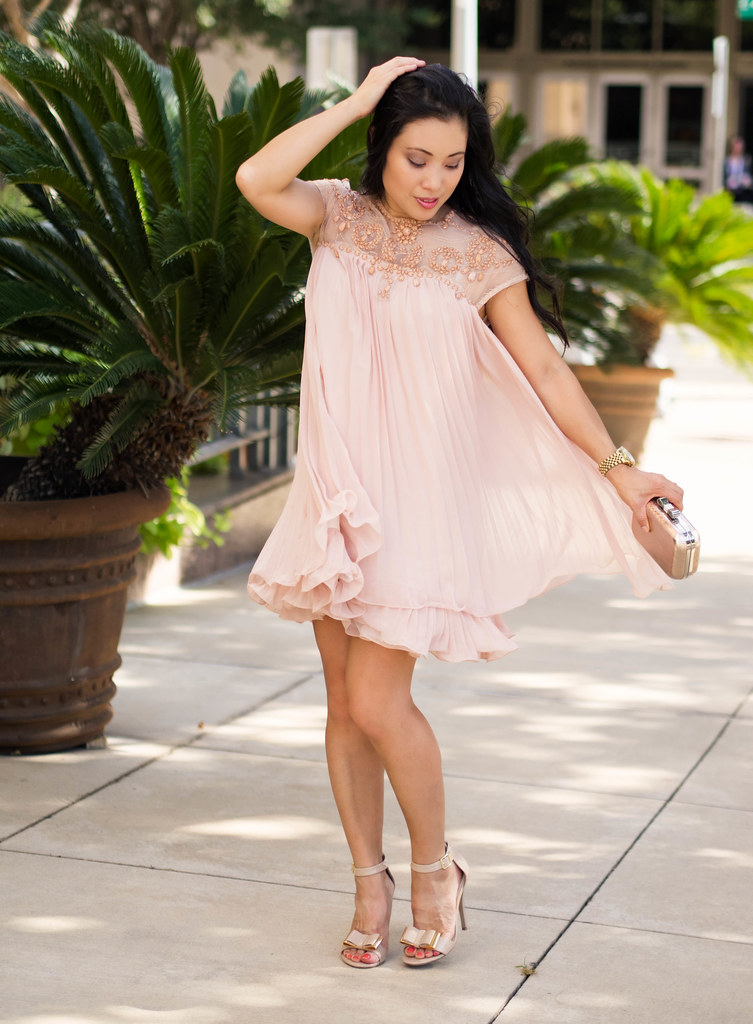 cute & little blog | maternity pregnancy summer style | petite fashion | chicwish beads embellished pleated pink dress | wedding outfit