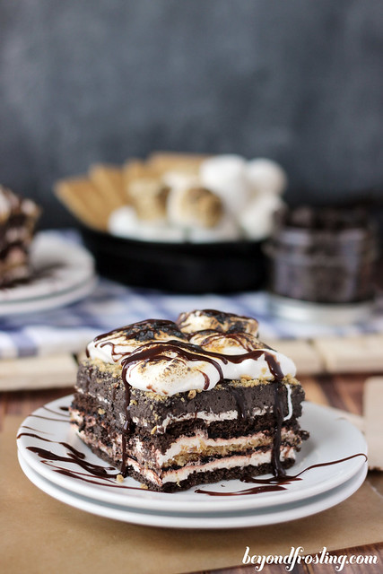 This S'mores Lasagna Cake is such a fun icebox cake, every layer in a new surprise. Layers of graham cracker, chocolate whipped cream, toasted marshmallow mousse and pudding. It's all topped with more toasted marshmallows! Try this no-bake icebox cake today!
